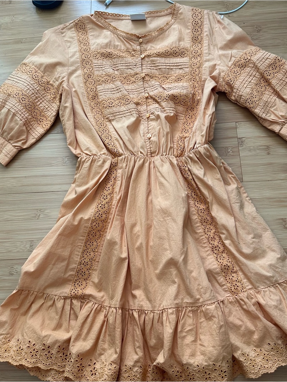 Sunday Best Peach Eyelet Lace-Trim Casual Dress